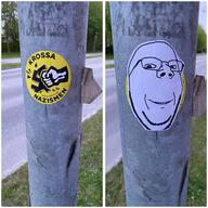 anti_communism antifa antisemitism closed_mouth glasses hair irl nazism poster smile soyjak stubble subvariant:wholesome_soyjak sweden swedish_text teeth variant:gapejak // 2659x2659 // 1.8MB