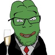 clothes frog glass glasses happy necktie pepe smile soyjak stubble suit tuxedo variant:feraljak wine // 1000x1000 // 115.2KB