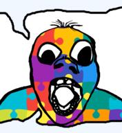 autism baby colorful deformed no_eyebrows open_mouth puzzle soyjak speech_bubble_empty subvariant:bartolomeo tongue variant:bernd yellow_teeth // 1200x1300 // 248.4KB