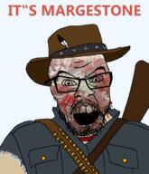 1911 ammunition angry bullet clothes cowboy_hat feather glasses hat john_marston marge margestone meta:tagme mustache open_mouth red_dead_redemption scar soyjak stubble teeth text variant:feraljak // 640x743 // 183.7KB