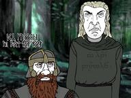 armor beard belt black_eyes blue_eyes cape clothes dwarf elf gimli hair haldir helmet i_hate long_hair lord_of_the_rings runes subvariant:perceptive_chud subvariant:science_lover variant:chudjak variant:gapejak variant:markiplier_soyjak // 1024x768 // 414.2KB