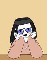 blue_eyes blush glasses hands_on_face necklace variant:soytan // 1617x2048 // 334.7KB