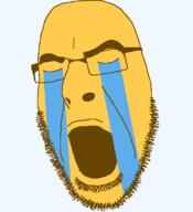 closed_eyes crying emoticon glasses open_mouth series:soymoji soyjak stubble variant:cobson yellow_skin 😭 // 721x789 // 20.4KB