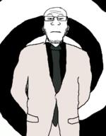 bald closed_mouth clothes forehead_lines forehead_mark full_body glasses looking_at_you necktie raised_eyebrows soyjak spiral stubble subvariant:neutralplier suit variant:markiplier_soyjak // 549x705 // 54.1KB