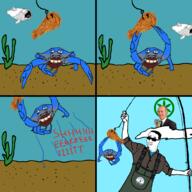 2soyjaks angry animal blue_crab blue_skin chicken crab fish fishing fried_chicken glasses irl_background luca_zaia sheetz smile soy_fish sunglasses variant:chudjak variant:soyfish // 1000x1000 // 316.1KB