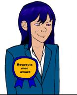 award badge blue_hair closed_mouth ear female hair purple_eyes smug subvariant:female_soyak tan_skin tuxedo variant:soyak // 640x787 // 67.8KB