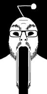 angry antenna black_background black_eyes glasses mustache no_teeth soyjak stretched_mouth stubble subvariant:flartrage thick_eyebrows variant:flartson // 410x809 // 10.3KB