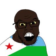 black_skin clothes country djibouti flag flag:djibouti glasses open_mouth small_eyes soyjak star_(symbol) stubble variant:feraljak yellow_sclera // 1500x1500 // 38.3KB