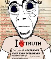 arm big_nose biting_lip christianity clothes deceit distorted frown glasses i_would_never ichthys jewish_star kike large_eyes looking_at_you merge soyjak stubble subvariant:hornyson synoptic_gospels teeth text tshirt variant:cobson // 500x572 // 396.0KB