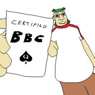 4chan anime arm bbc closed_mouth clothes ear glasses green_hair hair hand holding_object queen_of_spades smile soyjak stubble variant:unknown white_skin yotsoyba // 730x727 // 30.7KB