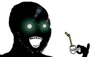 black_skin cup drinking_straw glowing glowing_eyes hand holding_object inverted mug open_mouth soyjak stubble subvariant:soyak_(crazed) thougher variant:soyak white_background // 1203x717 // 114.1KB