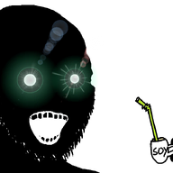 black_skin cup drinking_straw glowing glowing_eyes hand holding_object inverted mug open_mouth soyjak stubble subvariant:soyak_(crazed) thougher variant:soyak white_background // 1203x717 // 114.1KB