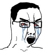 angry bloodshot_eyes crying glasses hair open_mouth soyjak variant:chudjak // 645x822 // 25.6KB