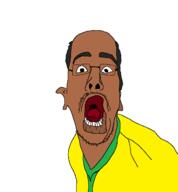 arm balding brown_skin clothes ear glasses hair hand mustache open_mouth pointing soyjak stubble variant:unknown // 2036x2200 // 66.1KB