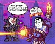 adeptus_astartes angry aquila bloodshot_eyes bolter chaos chaos_space_marines chaos_star crying facial_mark flame forehead_mark gun purity_seal servoskull smile smug torch ultramarines variant:chudjak variant:cryboy_soyjak warhammer // 680x544 // 94.7KB