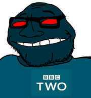 bald bbc_two british_broadcasting_corporation chin dark evil glasses logo red_eyes smirk soyjak stubble subvariant:lakuse transparent_background variant:smugjak wrinkles // 600x640 // 26.7KB