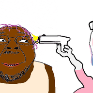 2soyjaks animated arm black_skin blood bloodshot_eyes blue_hair choker clothes crying dead firearm glasses gun hair hand holding_gun holding_object holding_pistol mole murder open_mouth pink_hair pistol purple_hair shooting sleeveless_shirt smile soyjak stubble tongue tranny variant:bernd variant:chudjak weapon yellow_teeth // 650x377 // 73.9KB