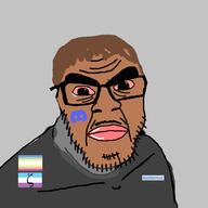 bloodshot_eyes brown_hair brown_skin closed_mouth crying discord doddermod_(user) flag:minor_attracted_person flag:zoophilia_pride_flag glasses grey_shirt map_(pedophile) merge mustache pedophile soyjak stubble thick_eyebrows trend:slopjak variant:chudjak variant:feraljak zoophile // 1500x1500 // 174.8KB
