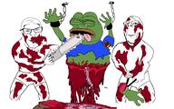 2soyjaks amphibian arm bisected blood chainsaw closed_eyes closed_mouth clothes crying dead frog full_body glasses gore hand hanging holding_chainsaw holding_object leg nas:pepe open_mouth pepe pepe_the_frog smile soyjak stubble subvariant:wholesome_soyjak tongue tshirt underpants variant:feraljak variant:gapejak // 5554x3472 // 848.4KB