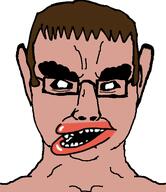 amerimutt angry black_sclera brown_hair brown_skin ear glasses joel_(user) lips meta:not_oc open_mouth soyjak subvariant:chudjak_front thick_eyebrows variant:chudjak // 484x561 // 47.6KB