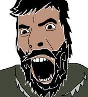 angry beard brown_eyes brown_skin cleobus clothes hair open_mouth philosophy seven_sages soyjak variant:cobson // 721x789 // 80.6KB