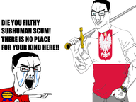 a10_eyes angry award bloodshot_eyes crying crying_chudjak flag:poland glasses mouth_closed mouth_open nazism pointing pointing_finger seething subvariant:muscular_chud swastika sword text variant:chudjak white_background white_skin // 800x600 // 205.9KB
