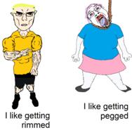 2soyjaks blond closed_mouth faggot full_body hanging pegging rimming rope subvariant:unbotheredchud text tongue tranny trend:aryan variant:chudjak variant:gapejak yellow_hair // 1500x1532 // 194.4KB