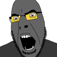 angry glasses grey_skin open_mouth soot soot_colors soyjak soyjak_party stubble variant:cobson // 721x720 // 17.7KB
