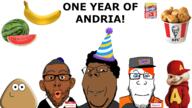 acne afro alvin_and_the_chipmunks andre_live andres_wrld andria anniversary banana black_skin blue_eyes fried_chicken glasses happy jews kfc kool-aid may_5th name_tag namefags orange_hair party_hat pou smile stubble thatboyandre variant:gapejak variant:markiplier_soyjak variant:nojak watermelon // 1920x1080 // 886.0KB