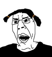 clothes fat female glasses hair open_mouth soyjak subvariant:suspicious_chudjak variant:chudjak // 1024x1117 // 17.0KB