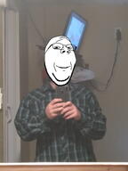 arm clothes glasses hand holding_object irl phone smile soyjak stubble subvariant:wholesome_soyjak variant:gapejak // 3120x4160 // 1.7MB