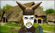 germanic green_eyes helmet holding_object irl_background moustache mustache subvariant:chudjak_front thick_eyebrows trend:aryan tunic variant:chudjak yellow_hair // 897x544 // 116.2KB