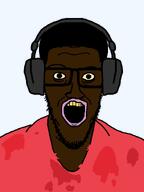 black_skin closed_mouth dirty hair headphones meta:tagme nigger nuvariant purple_lips red_shirt stubble variant:lowtaperjak // 1098x1466 // 143.7KB