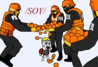 soy 1984 FNWO Fdl balaclava crying dog glasses glowing_eyes helmet incomprehensible janny multiple_soyjaks nate orange orange_(fruit) red_tshirt shading sunglasses swat uniform variant:markiplier_soyjak variant:soyak vest yellow_skin // 1400x964 // 58.9KB