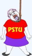 ack arm bloodshot_eyes brazil clothes crying dead flag full_body glasses hair hand hanging leg mustache open_mouth politics pstu purple_hair rope shoe skirt soyjak stick stubble suicide template tongue tranny tshirt united_socialist_workers'_party variant:bernd yellow_teeth // 1375x2392 // 361.5KB