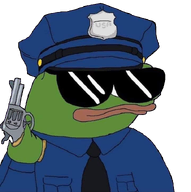 amphibian animal closed_mouth clothes frog glasses green_skin gun holding_gun holding_object holding_revolver lips nas nas:pepe necktie pepe pepe_the_frog police police_hat police_uniform revolver subnas:apu sunglasses transparent_background // 720x723 // 318.8KB