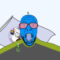 award blue_skin flag leaf logo low_quality medal open_mouth soyjak_blog variant:patriotjak // 1023x1023 // 145.6KB