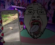 animated bird dark gif_(4chan) glasses hair hand holding_object holding_phone iphone irl_background music mustache open_mouth painted_nails phone purple_hair sound soyjak stubble tongue tranny variant:bernd video wsg_(4chan) yellow_teeth // 920x762, 12s // 2.1MB