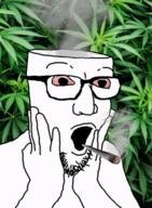 animated bloodshot_eyes blunt drugs ext=gif fume glasses hand marijuana open_mouth open_skull plant smoke smoking stubble variant:trukejak video weed // 248x338 // 732.3KB