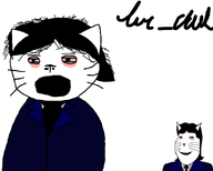 animal art bloodshot_eyes cat clothes cursive_text feline female meta:namefags meta:pooner moistpepper_(user) painting photopea signature subvariant:massjak subvariant:massmeowjak suit suit_and_tie variant:gapejak // 900x720 // 33.4KB