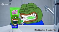 advertisement ai_voice amphibian crying frog kek laughing meta:ai_generated nas:pepe pepe_the_frog smile sora toothbrush toothpaste video // 1280x704, 10.1s // 5.9MB
