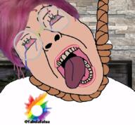 bloodshot_eyes fabulafatua feminist ffxiv final_fantasy final_fantasy_xiv hanging lgbt noose pink_hair rope sjw social_justice_warrior soyjak suicide variant:bernd // 859x797 // 576.1KB