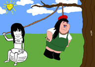 bloodshot_eyes closed_mouth clothes crying drawn_background ear family_guy fishtank_live full_body grass grin hanging holding_object holding_rope josie_(fishtank) lynching million_dollar_extreme millions_must_die noose open_mouth outdoors peter_griffin rope smile soyjak sun sylvia_(fishtank) tongue tree variant:chudjak variant:impish_soyak_ears // 1400x1000 // 404.6KB