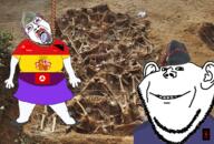 ack anarchism bloodshot_eyes body bone clothes communism falangism flag full_body hair hammer_and_sickle lip pink_hair politics purpleple real_life rope second_spanish_republic side_cap skeleton skirt smile soyjak spain spanish_civil_war star stubble swede_(artist) tongue tranny variant:bernd variant:impish_soyak_ears war // 1920x1298 // 4.1MB
