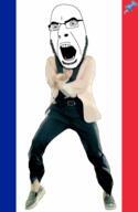 animated country dance flag flag:france france full_body gangnam_style glasses irl open_mouth push_pin soyjak sticky stubble variant:cobson // 300x460 // 295.2KB