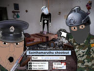 2019 2019_Sri_Lanka_Easter_bombings 3soyjaks Sainthamaruthu_shootout ack arabic_text arm army badge balaclava flag:isis flag:islamic_state flag:sri_lanka glasses hand hang hanged hanging headband isis islamic_state military military_jacket military_uniform mustache open_mouth patch pointing police police_cap police_hat police_officer shahada soyjak sri_lanka sri_lankan_army stubble uniform variant:bernd variant:two_pointing_soyjaks wikipedia // 960x720 // 325.7KB