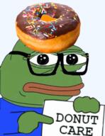 amphibian clothes donut frog glasses green_skin looking_at_viewer looking_at_you meta:not_oc nas:pepe pepe_the_frog pointing series:pepe_hat // 220x285 // 64.3KB