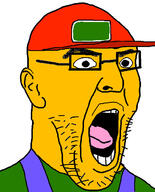 clothes glass hat open_mouth sneed soyjak stubble variant:imhotep yellow_skin // 529x655 // 134.0KB