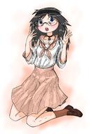 artist:sleep_chvd blush clothes female glasses hair open_mouth pose school_uniform shoe sock variant:soytan white_skin // 1000x1450 // 220.7KB