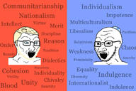 a10_eyes aryan chart clothes dimorphism glasses hat judaism kike kike_nose kippah left looking_at_each_other open_mouth politics right stubble text variant:soyak // 1500x1000 // 300.2KB